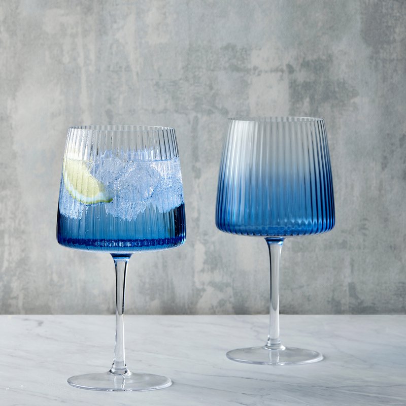 Set of 2 Empire Blue Gin Glasses - Cocktail Glass Set