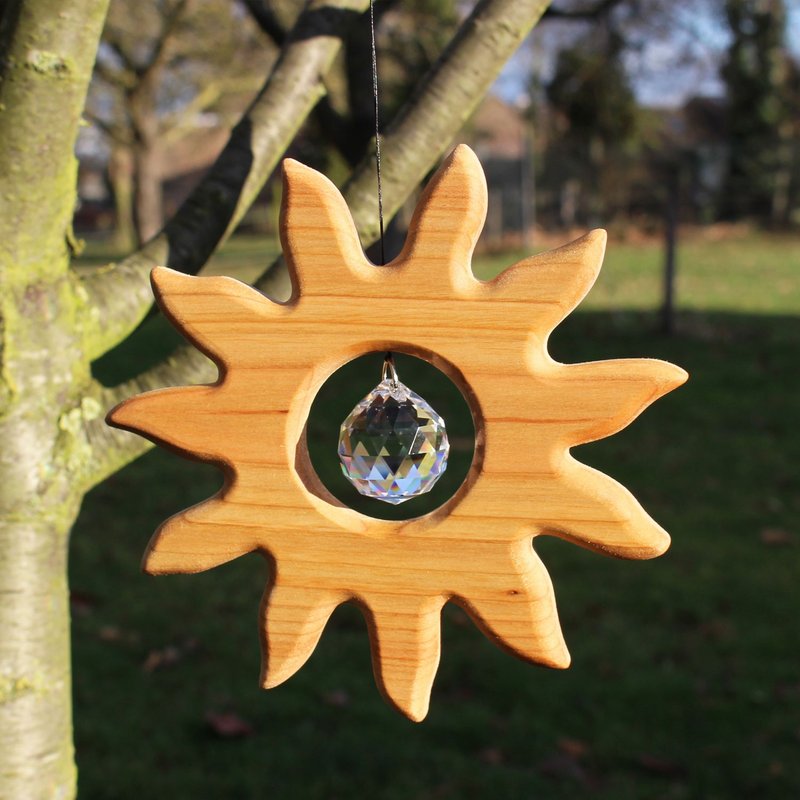 Wooden decoration made of wood sun big with crystal
