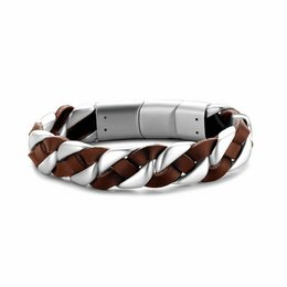 Pulsera de Cuero Marrón con Eslabones de Acero