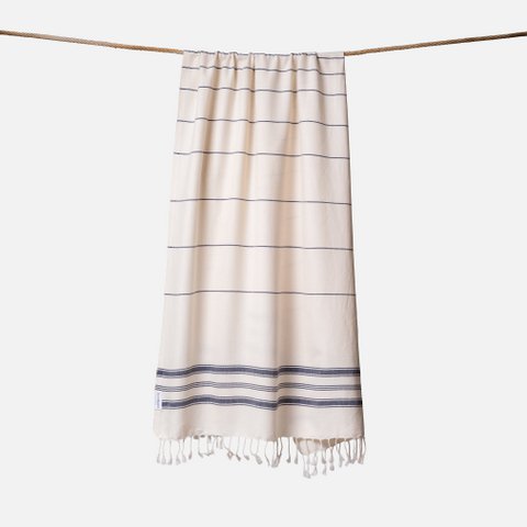 Ecobain Towel "New Classic" | Night Shift (Ecru-Dunkelblau)