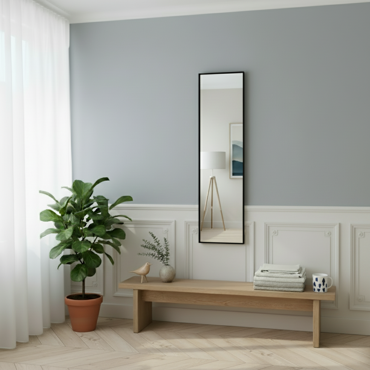 Stalen Passpiegel James Zwart 30x120 cm