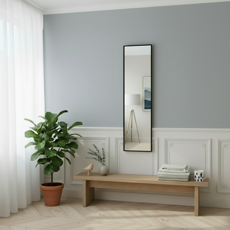 Stalen Passpiegel James Zwart 30x120 cm