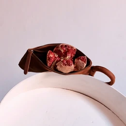 Cognac Leather Circular Handle Clutch 
