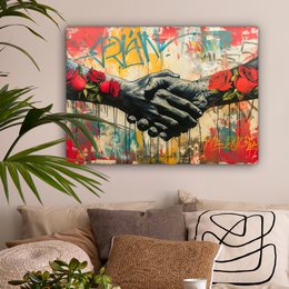 Canvas schilderij - Wanddecoratie Graffiti - Rozen - Handen - Street art - Muurdecoratie woonkamer - Slaapkamer decoratie - Kamer accessoires - Schilderijen op canvas