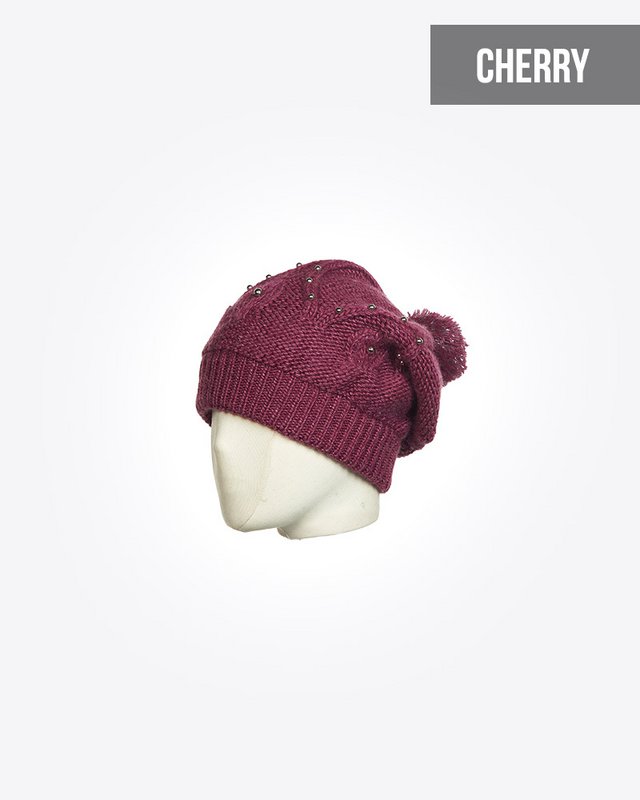 Damebeanie med pompom og perler: TASLI