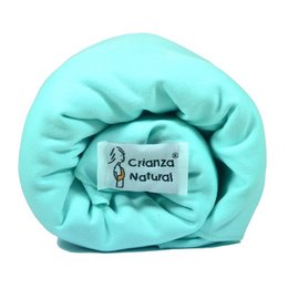 Organic cotton stretch scarf in various colors including aqua, chocolate, coral, gris perla, lila, pacífico, pistacho, and rojo. Made by Crianza Natural.