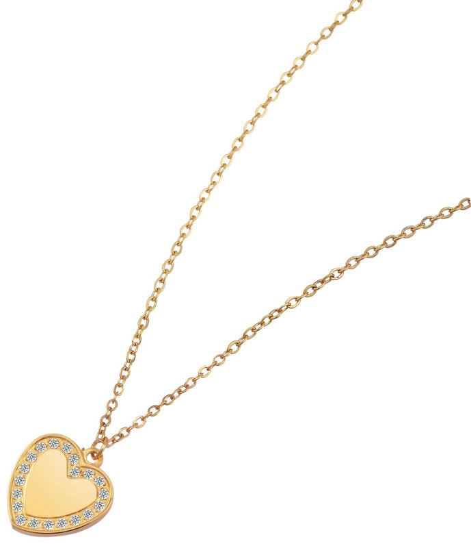 Accentketting met hartjeshanger "Paulina", roestvrij staal, ion-plated, goudkleurig
