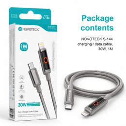 Cable NOVOTECK S-144 USB-C a Lightning: carga rápida de 30 W, 1 m, indicador LED y transferencia de datos