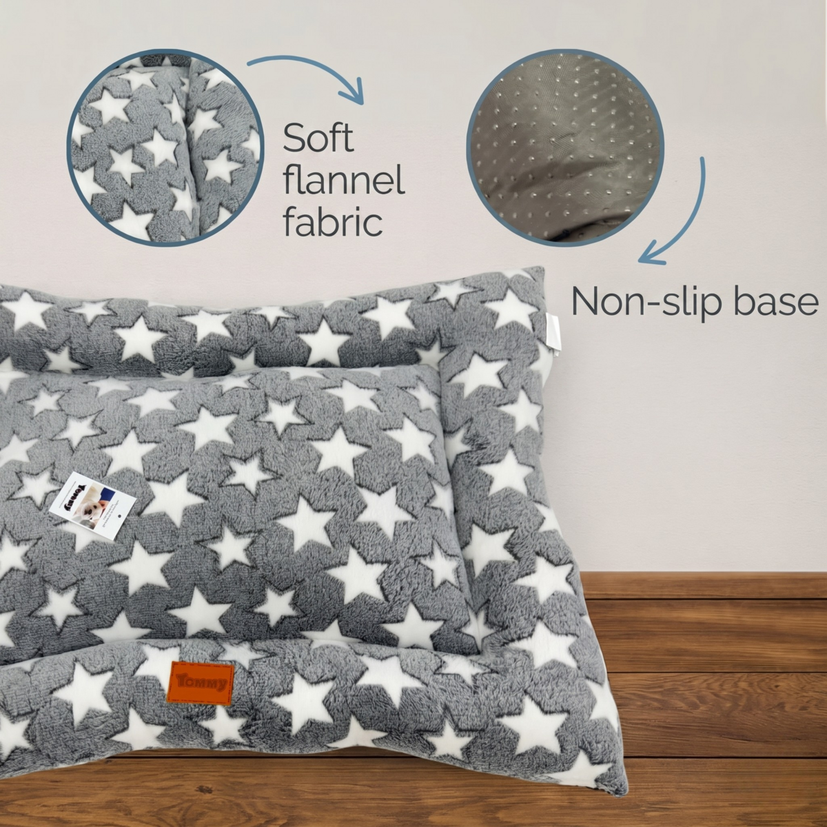 Yommy Dog Bed in 3 Sizes (M,LXL) – Grey Stars and Bones Design Pet Bed | Soft, Non-Slip, Durable, and Washable Indoor Dog Bed for Comfortable Rest