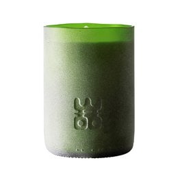 "XL tall cylindrical candle, green ombre gradient, mermaid design, textured surface, luxury scented candle"