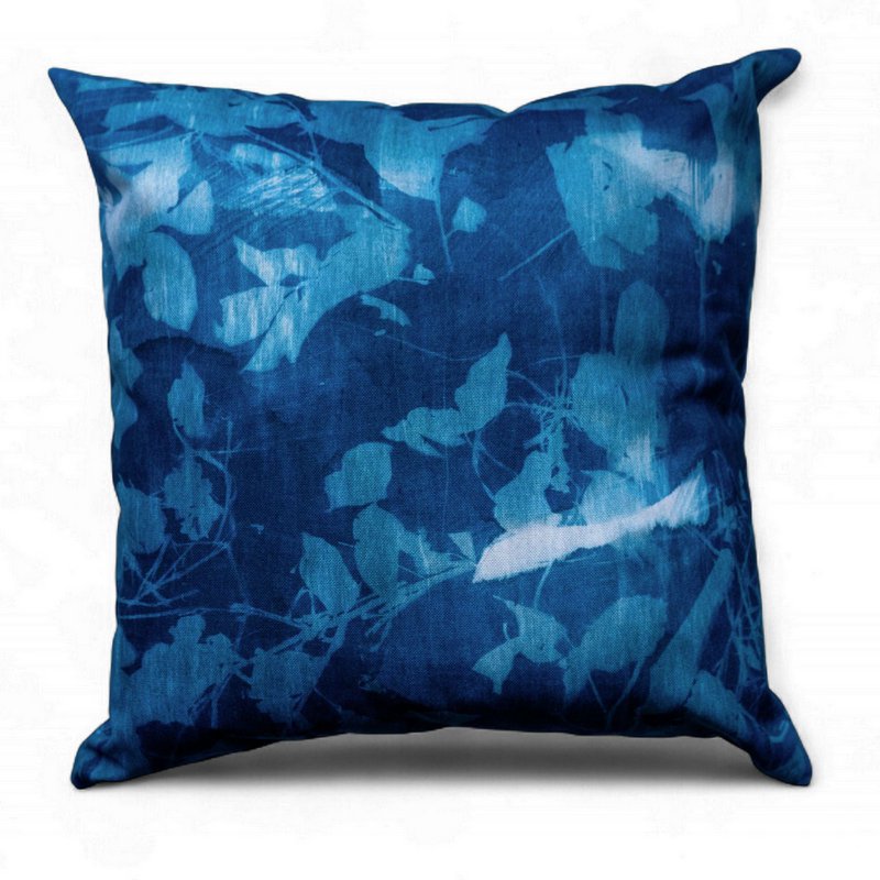 Udendørs pudebetræk 45x45 cyanotype blå - vandtæt kunstnerisk stil