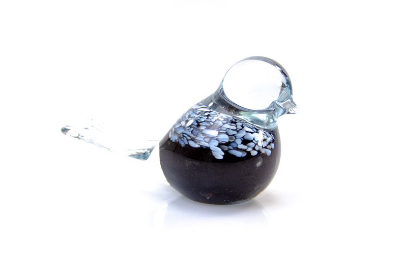 Zwarte Vogel van Glas - wit/blauw gespikkeld - ø 12 cm - Handgemaakt