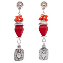 Orecchini con perline rosse del Sacro Cuore - Stile messicano Milagro