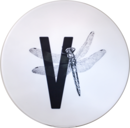 Decorative letter board with dragonfly design, made of white ceramic material.