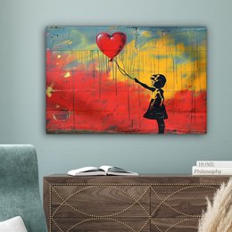 Canvas schilderij  - Wanddecoratie Banksy Style - Kleurrijk - Graffiti - Meisje - Street art - Muurdecoratie woonkamer - Slaapkamer decoratie - Kamer accessoires - Schilderijen op canvas
