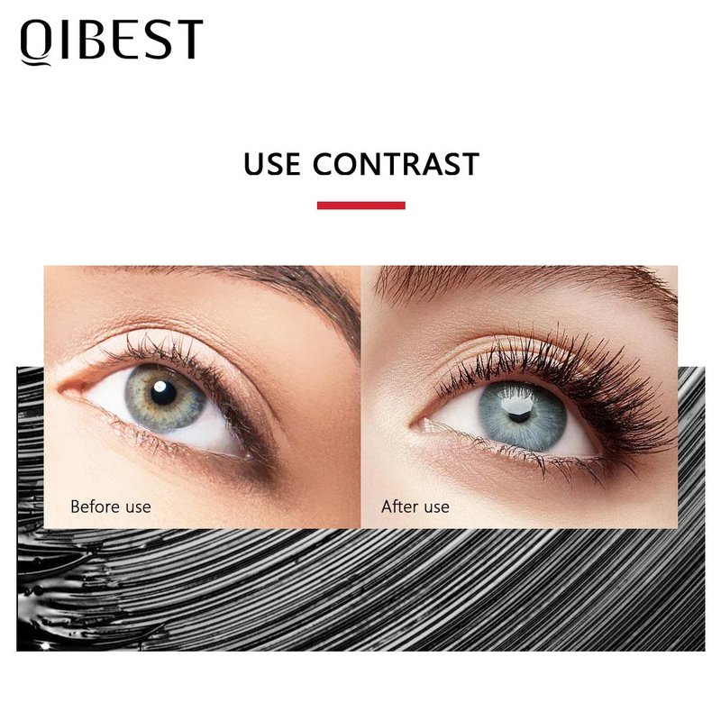 Máscara de pestañas QIBEST negra, máscara de pestañas 4D, pestañas sedosas, alargamiento de pestañas, maquillaje, máscara resistente al agua, cosméticos para ojos con volumen