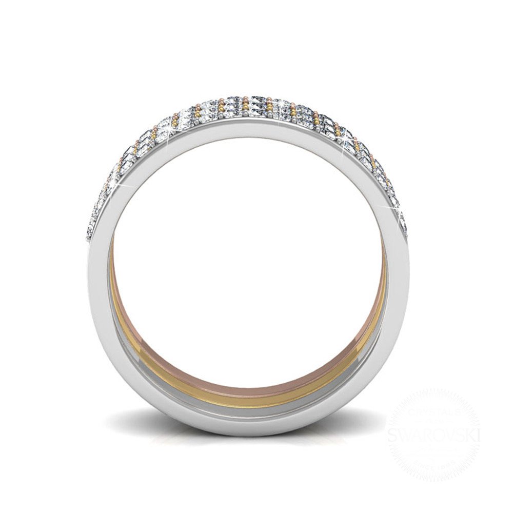 Bague Trinity - Argenté Doré Or rosé et Cristal