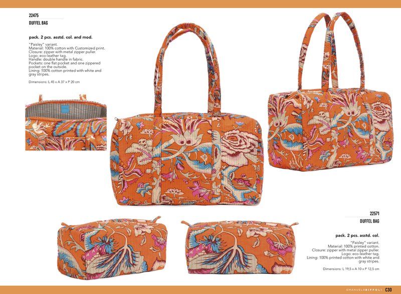 GUL ORANGE BOMULD DUFFEL TASKE TRYKT