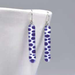 Koboltblå Polka Dot øreringe, Lang glasstang med kroge i sterlingsølv
