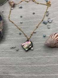Muschelkette | 50 cm lange Surfer-Halskette aus goldenem Abalone-Edelstahl