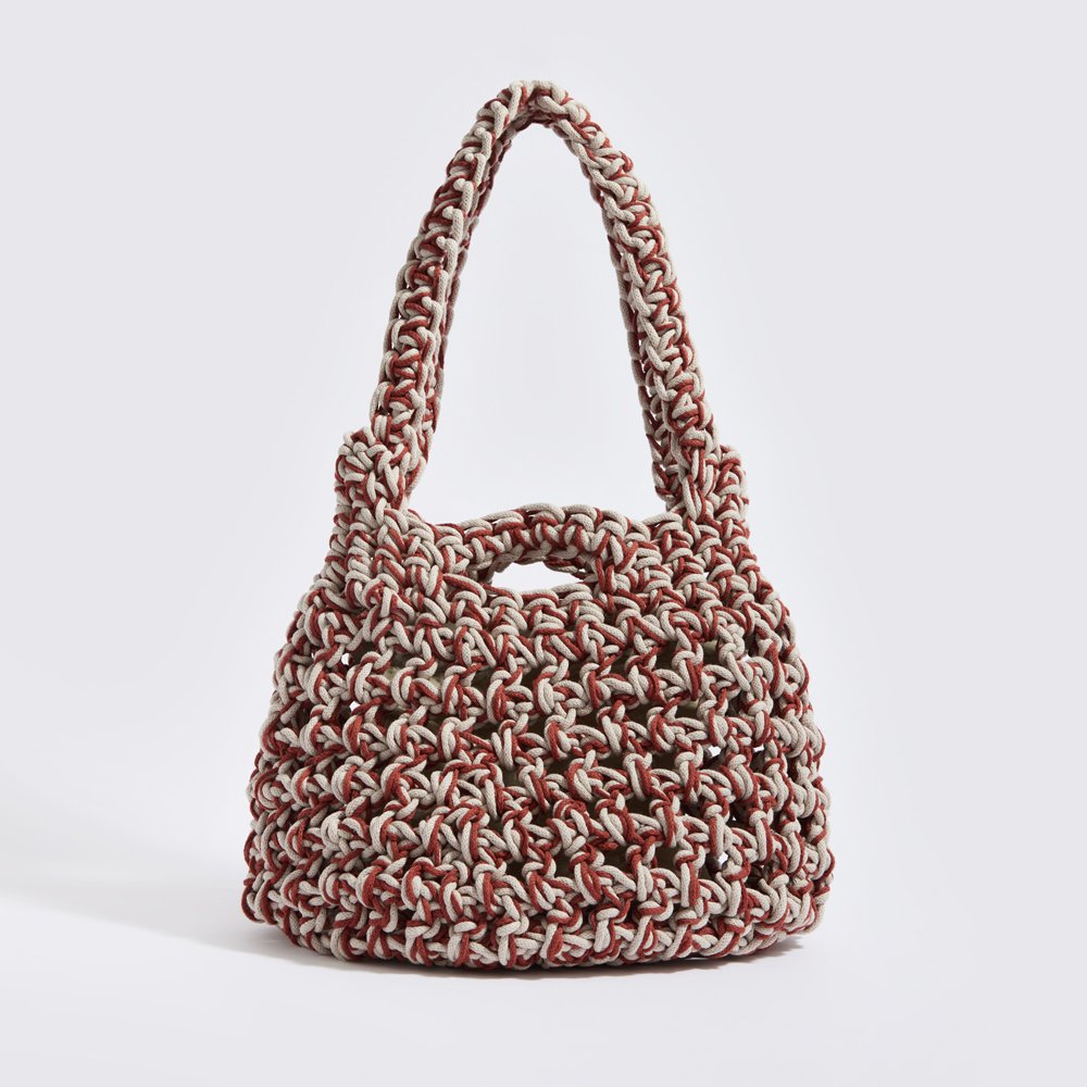 Borsa all'uncinetto "Sparti Cotton" con Crème + Terracotta impermeabile + Terracotta