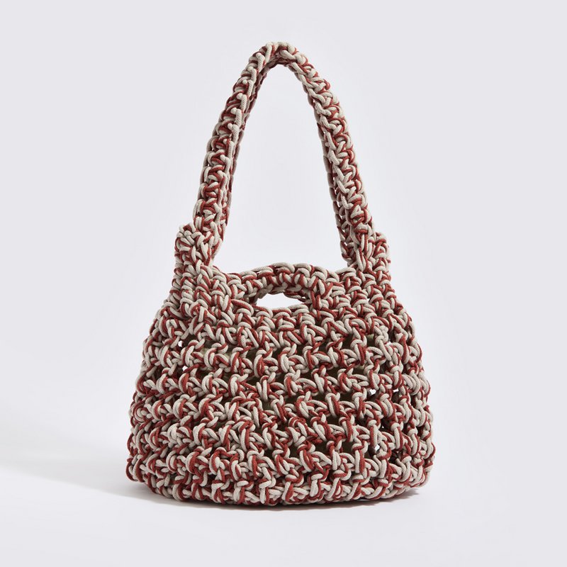 “Sparti cotton” crochet tote bag with waterproof pouch crème + terracotta 
