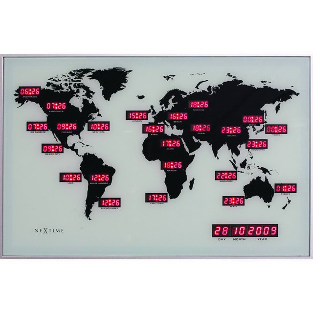 Wereldklok NeXtime Chiffre de l'heure mondiale 55 x 36 cm