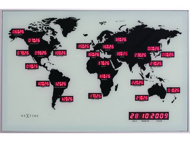 Wereldklok NeXtime World Time Digit 55 x 36 cm