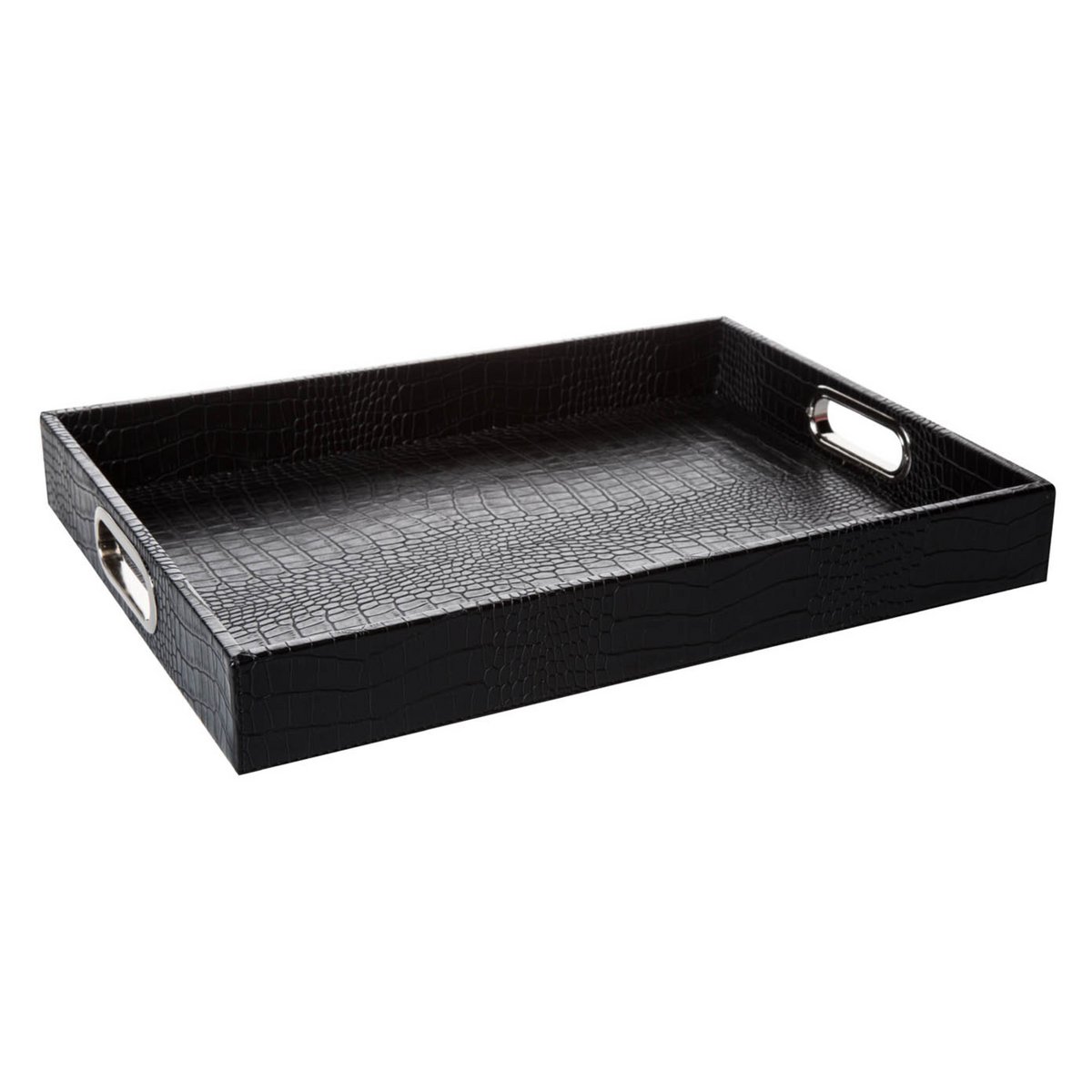Plateau rectangulaire avec poignées en acier inoxydable noir crocodile