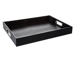 Plateau rectangulaire avec poignées en acier inoxydable noir crocodile