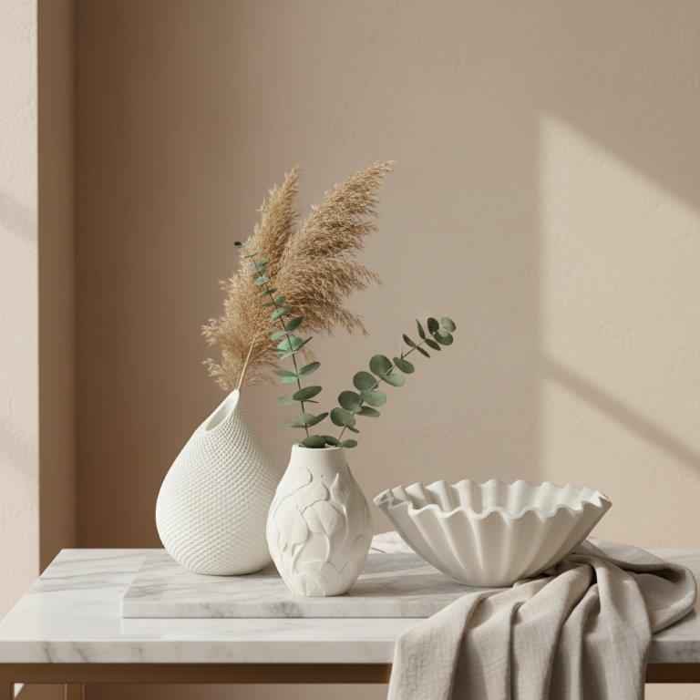 Les Fleurs "Water Lily" - Vase for Dried Flowers like Pampas Grass, 11 x 7.5 cm, Round Ceramic Vase with Petal Pattern