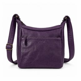 Purple leather shoulder bag, medium size, adjustable strap, casual crossbody style.