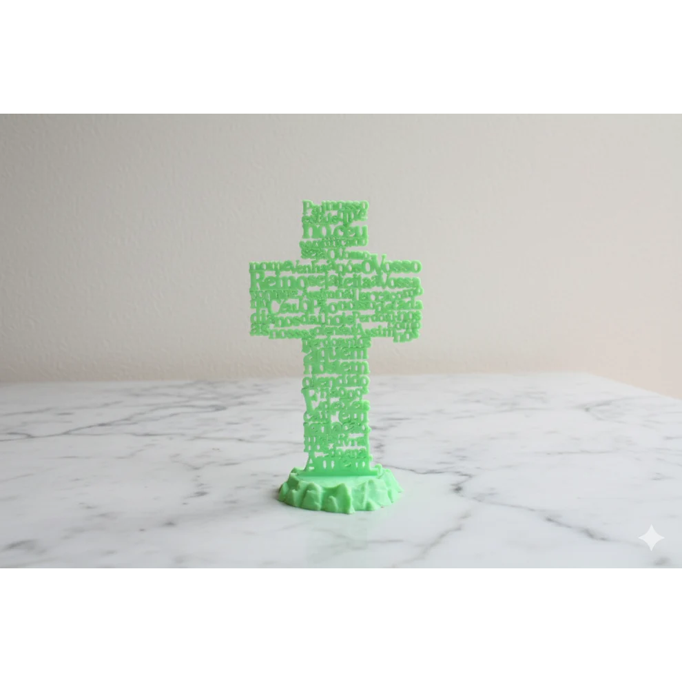 Croix phosphorescente avec prière portugaise – Collection d'art sacré