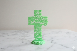 Croix phosphorescente avec prière portugaise – Collection d'art sacré