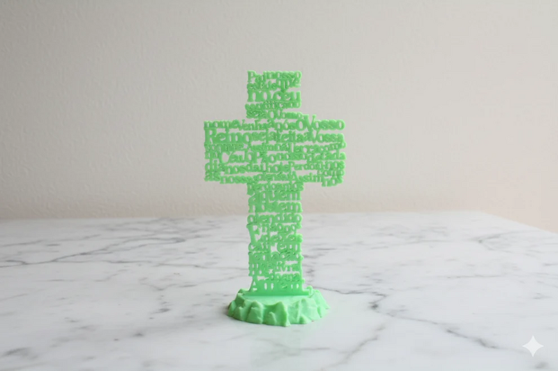Croix phosphorescente avec prière portugaise – Collection d'art sacré