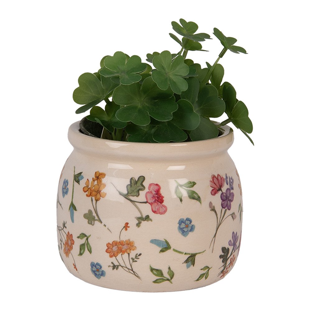 Bloempot Ø 12x10 cm Beige Keramiek Bloemen