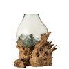 J-Line Vaas Xl Op Voet Gamal Hout Gerecycleerd Glas Naturel Transparant