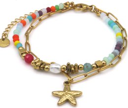 A-A6.5  B2539-033-5 S. Steel Bracelet Glassbeads Starfish Multi