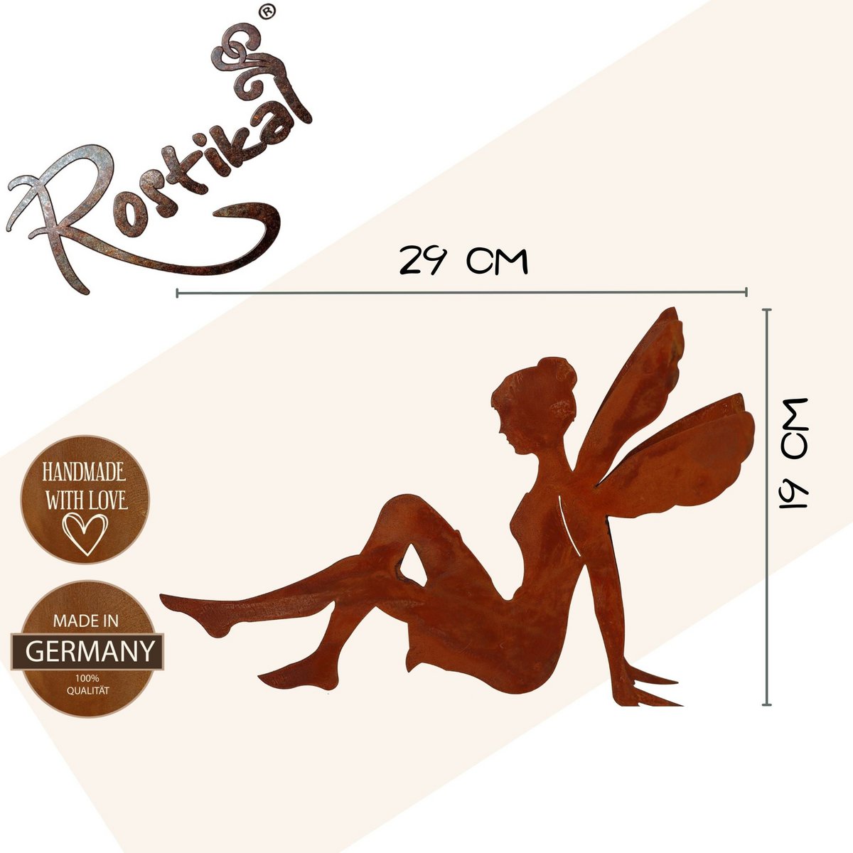 Rust metal fairy sitting | 19cm x 29cm | Vintage decorative figure in patina