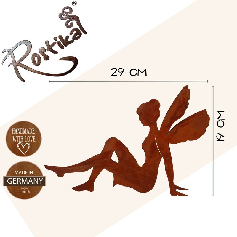 Rust metal fairy sitting | 19cm x 29cm | Vintage decorative figure in patina