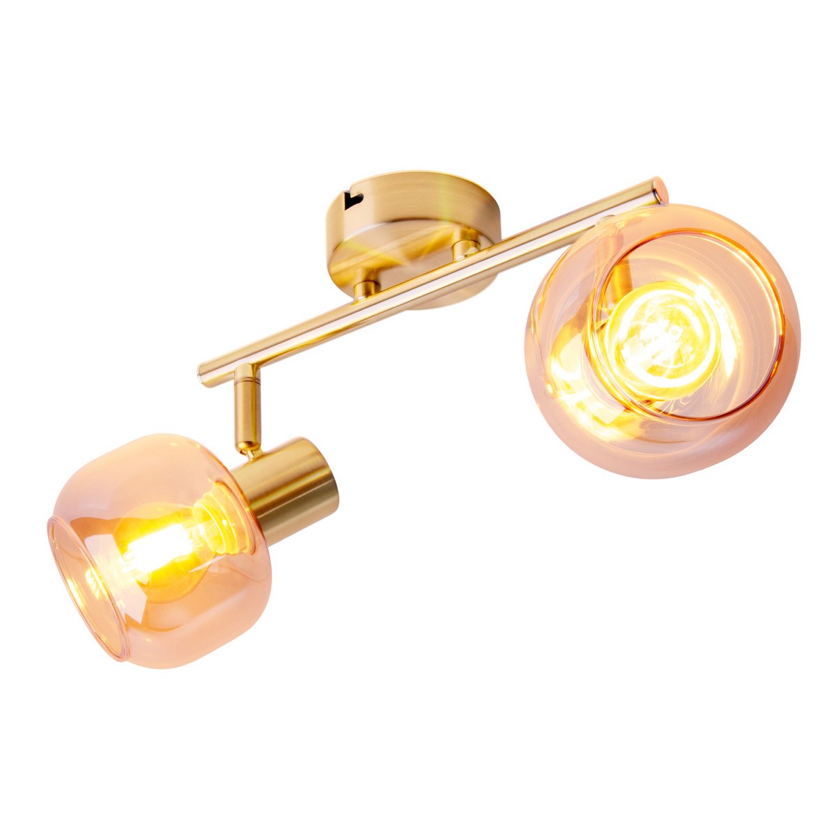 2er Spot/Lampa sufitowa „Libby”, klasyczna lampa sufitowa wykonana z mosiężnego metalowego i zabarwionego szkła w bursztynie, z gniazdem E14, do jadalni, salonu, korytarza lub biura, 40 cm długości