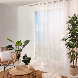 Weißer, transparenter Vorhang mit silbernen Ösen, 100 % sandgestrahltes Polyester