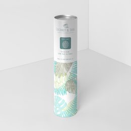 Exotic tropical wallpaper with a canopy design featuring lush green and blue palm leaves and fronds in a repeating pattern.