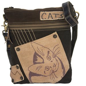 Sunsa women's shoulder bag. Vintage style shoulder bag. Canvas handbag. small crossbody bag for women printed with cat motifs