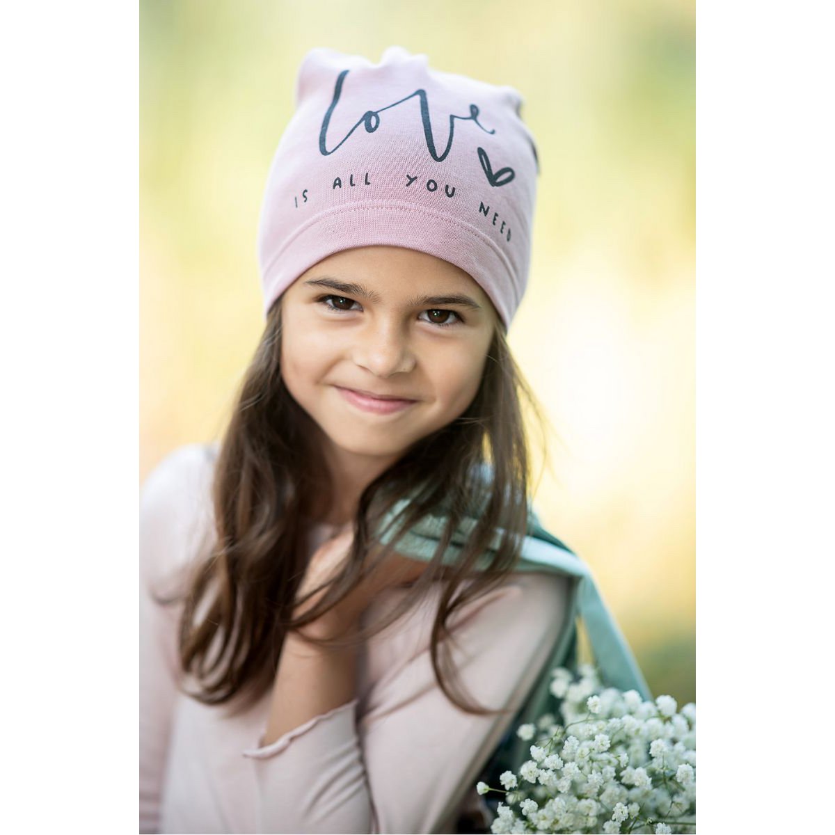 Czapka dziewczęca beanie LOVE DUSTY PINK
