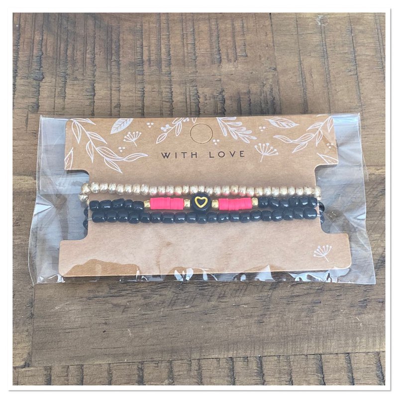 Armbånd sæt hjerte pink