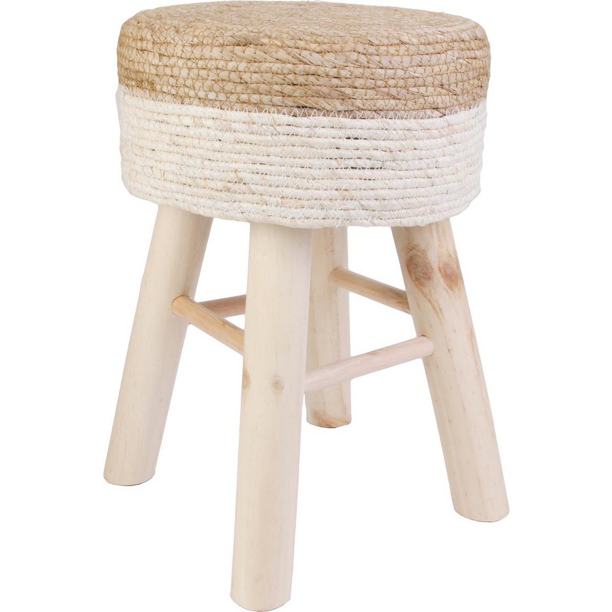 Sgabello di juta rotondo - Ø 30 x 42 cm - sgabello in legno - sgabello bohémien con gambe in legno - multifunzionale per soggiorno, camera da letto e sala - sgabello durevole - marrone/bianco