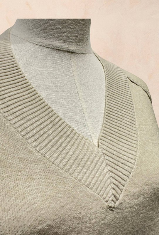 Jersey punto canalé manga larga cuello pico - Viscosa - 1336