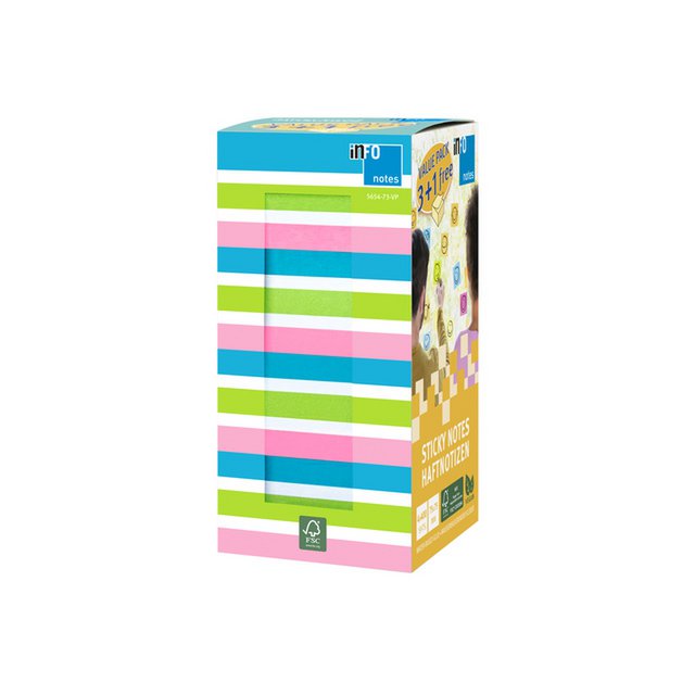 Info Notes 75x75mm 400 vel voordeelpak 3+1 Gratis 100x briljant blauw 50x wit