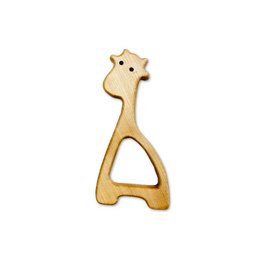 Wooden giraffe-shaped teether for babies, featuring a simple, minimalist design with a star-shaped head. Suitable for teething infants to chew on and explore.